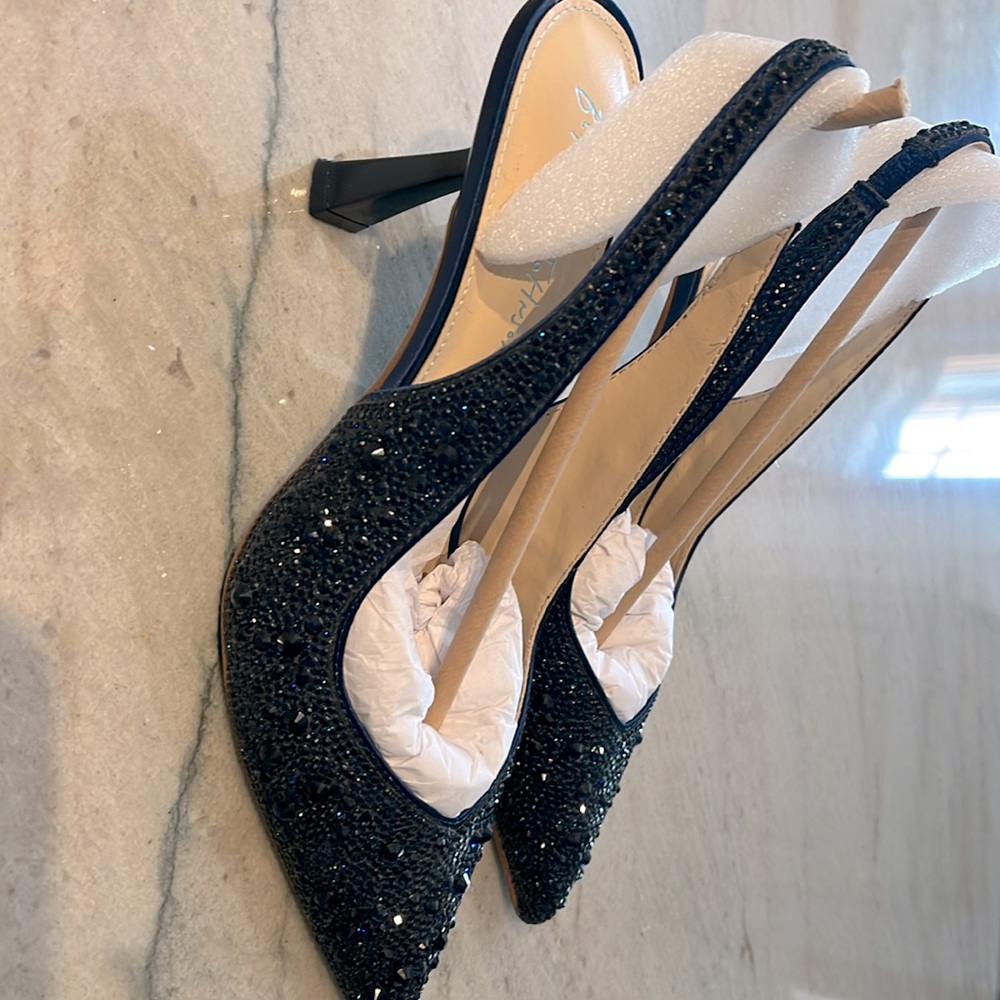 Navy Rhinestone Evening Shoes, Betsy Johnson, size 7.5 Med